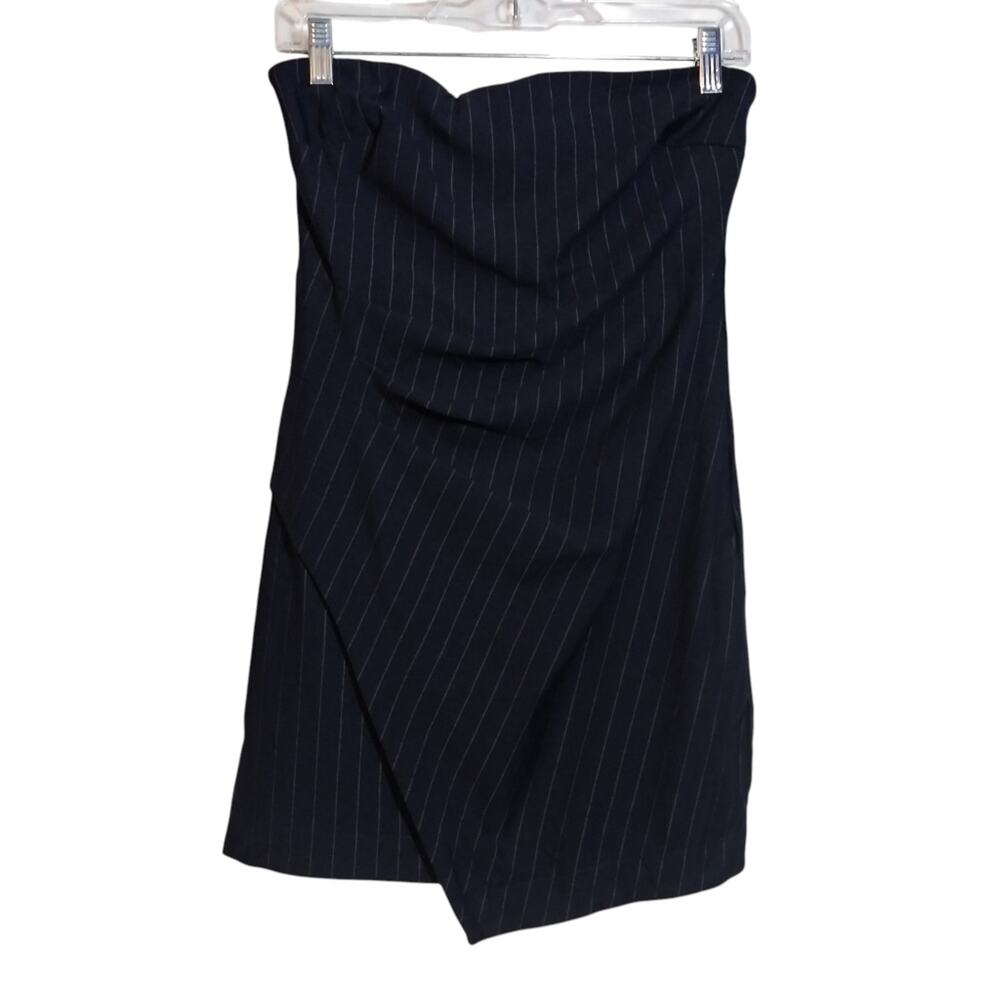 Wild Fable Navy Blue Pinstriped Ruched Strapless Bodycon Mini Dress Size Small